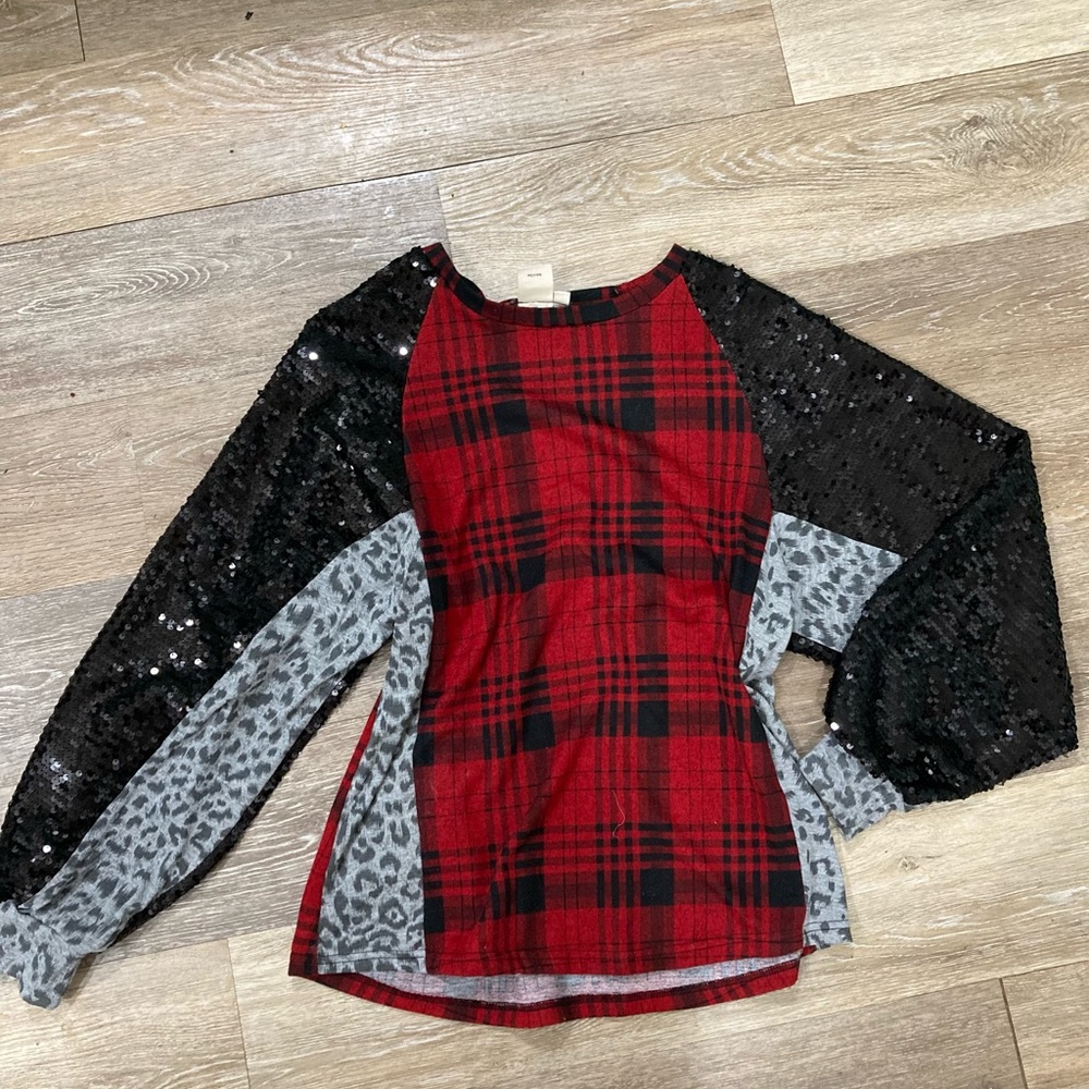 Buffalo Plaid sequin top